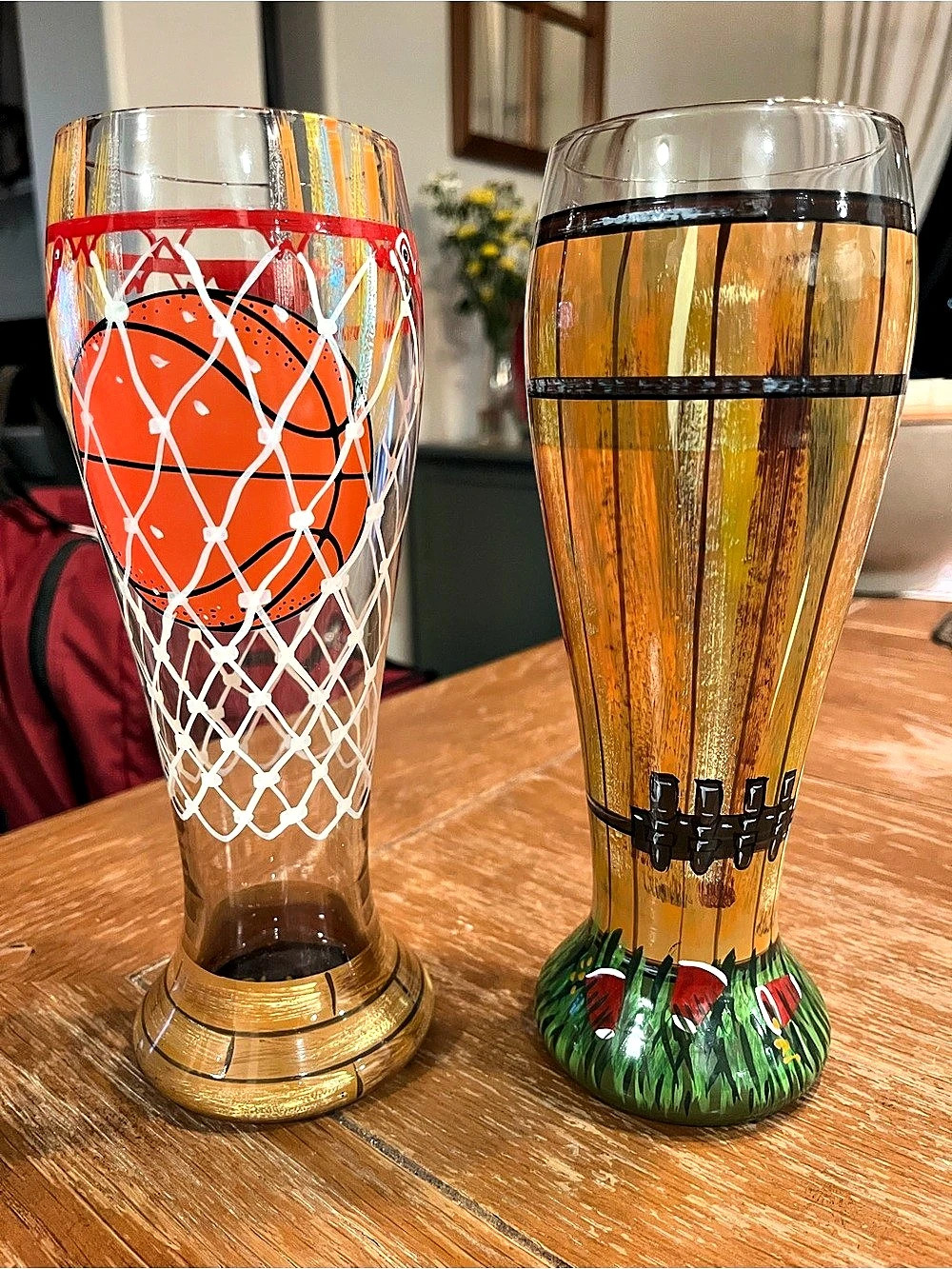 Lolita Slam Dunk, Beer Keg Hand-Painted Beer Glass Set Orange & Green